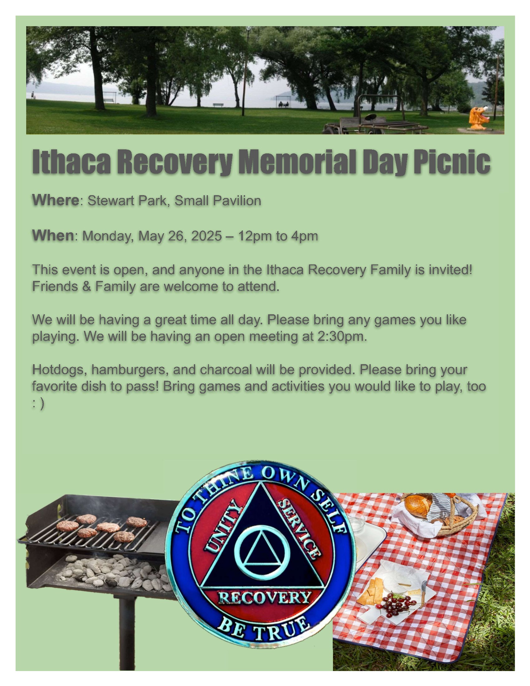 Memorial Day Picnic 2025 Flyer at Stewart Park Small Pavillion May 26 2025